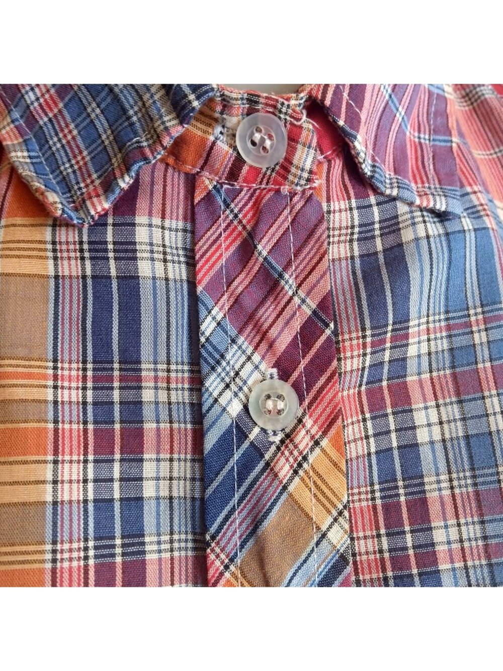 True Vintage Top Medium Plaid 1980's Short-Sleeve Button-Up Shirt Thin Campgirl